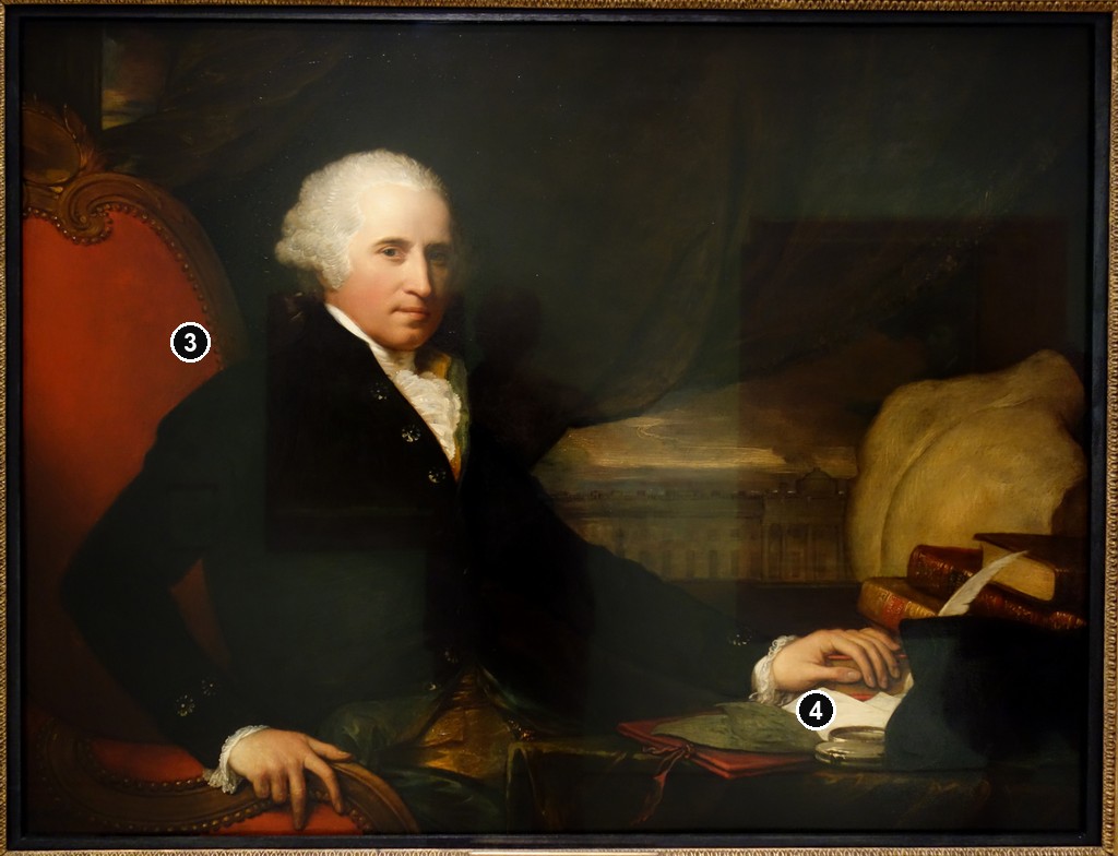 Annotated details from Self-Portrait, 1793 by Benjamin West, Self-portrait of Benjamin West, P.R.A., 1793